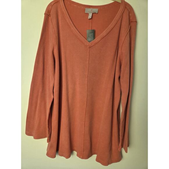 Laurie Felt Womens XL Thermal Waffle Knit Long Sleeve Muted Orange Tunic - Picture 2 of 9